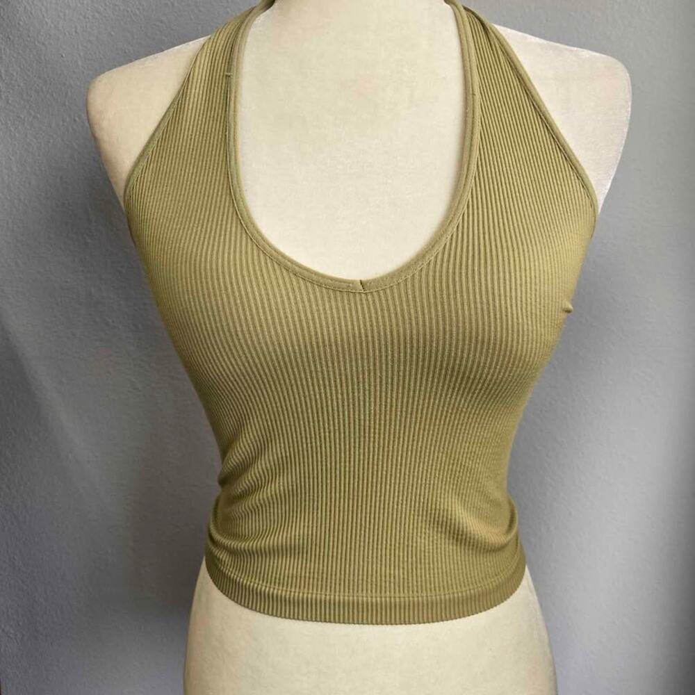 Urban Outfitters Out From Under Ribbed Halter Crop Top - Small - Olive Green